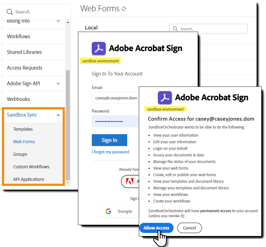 Link your Sandbox and Production Acrobat Sign environments
